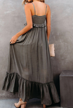 Load image into Gallery viewer, Pre-Order Gray Smocked Ruffle Maxi Dress