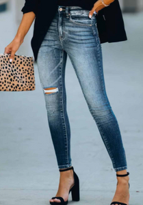 Pre-Order Blue Slit Skinny Jeans