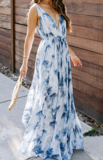 Pre-Order Tie Dye Surplice Plunging Neck Maxi Dress