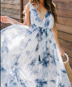 Pre-Order Tie Dye Surplice Plunging Neck Maxi Dress