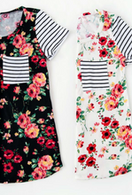 Load image into Gallery viewer, Pre-Order Floral with Stripe Pocket T-Shirt