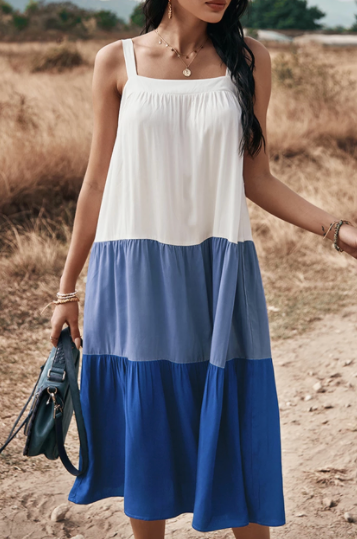 Pre-Order Blue color Block Midi Dress