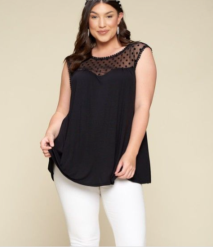 Black Plus Size Polka Dot Mesh Tank Top