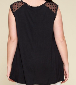 Black Plus Size Polka Dot Mesh Tank Top