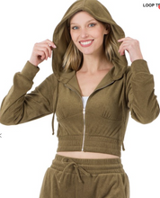 Load image into Gallery viewer, Pre-Order Zip Up Cropped Hoodie Short Set