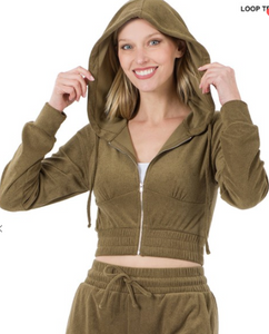 Pre-Order Zip Up Cropped Hoodie Short Set