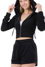 Load image into Gallery viewer, Pre-Order Zip Up Cropped Hoodie Short Set