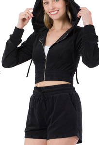 Pre-Order Zip Up Cropped Hoodie Short Set