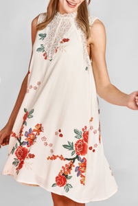 Pre-Order Floral Sleeveless Dress with a Crochet Lace Neck