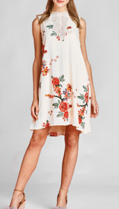 Pre-Order Floral Sleeveless Dress with a Crochet Lace Neck
