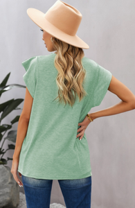 Pre-Order V Neck Buttoned Lace Trim Short Sleeve Tee