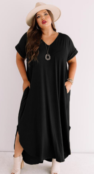 Plus Size Black V-Neck Maxi Dress