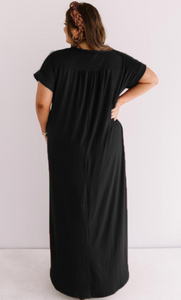 Plus Size Black V-Neck Maxi Dress