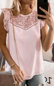 Pre-Order Lace Yoke Crepe Tank