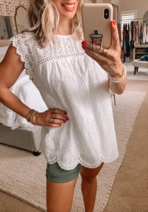 Pre-Order White Sleeveless Eyelet Tank Top