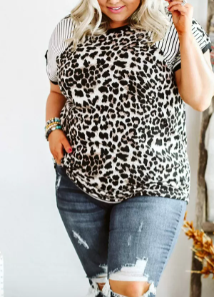 Pre-Order Plus Size Leopard Ragland Sleeve Top