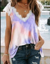 Load image into Gallery viewer, Pre-Order Purple Tie Dye Lace Accent Top