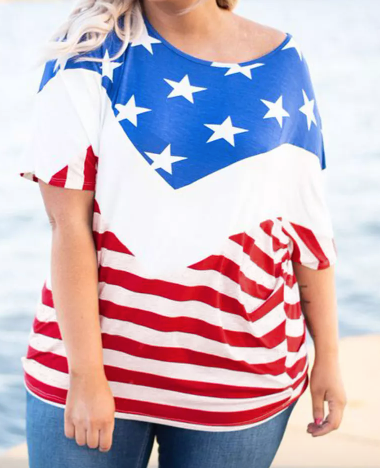 Pre-Order Plus Size Flag Color Block T-Shirt