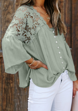 Load image into Gallery viewer, Pre-Order Crochet Lace Button up Top