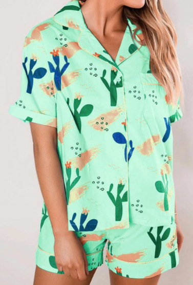 Pre-Order Cactus Print Short Sleeve Shirt Shorts Pajamas