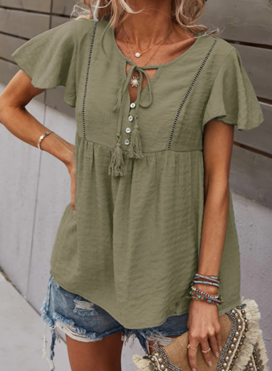 Pre-Order Tie Ruffle Hem Tunic Top