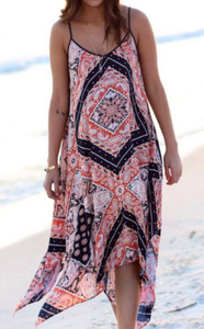 Pre-Order Multicolor Bohemian Asymmetrical Hem Cami Dress