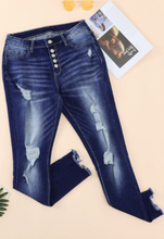 Load image into Gallery viewer, Button Fly Distressed Jeans with Cut Hem