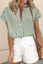 Load image into Gallery viewer, Pre-Order Short Sleeve Buttoned Striped Print Blouse