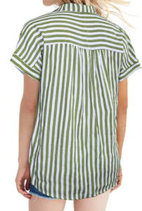 Pre-Order Short Sleeve Buttoned Striped Print Blouse