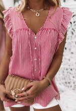 Load image into Gallery viewer, Pre-Order Striped Frill Trim Blouse