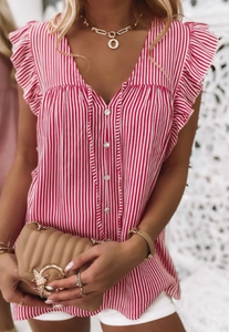 Pre-Order Striped Frill Trim Blouse