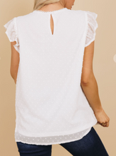 Load image into Gallery viewer, Pre-Order White Swiss Dot Ruffle Top