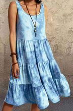 Load image into Gallery viewer, Pre-Order Light Blue Tie Dye Ruffle Hem Tank Mini Dress