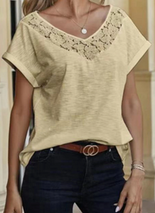 Pre-Order Lace Contrast Roll Up Sleeve Tee