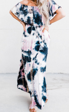 Load image into Gallery viewer, Ruffle Off Shoulder Neckline Tie-dye Maxi Dress with Slits