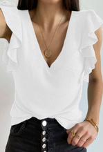 Load image into Gallery viewer, V-Neck Ruffle Sleeve Knit Tops