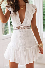 Load image into Gallery viewer, Pre-Order Ruffle Trim Lace Hollow Out Mini Dress