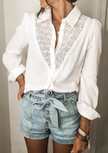 Load image into Gallery viewer, Pre-Order White Floral Lace Hollow-out Splicing Crinkled Shirt