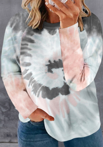 Pre-Order Round Neck Raglan Sleeve Tie-Dye Plus Size Top