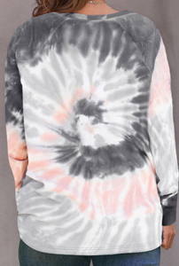 Pre-Order Round Neck Raglan Sleeve Tie-Dye Plus Size Top