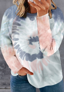 Pre-Order Round Neck Raglan Sleeve Tie-Dye Plus Size Top