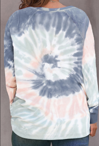 Pre-Order Round Neck Raglan Sleeve Tie-Dye Plus Size Top