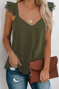 Pre-Order V Neck Flutter Lace Flowy Tank