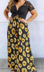 Pre-Order Plus Size Sunflower Lace Twist Knot Maxi Dress