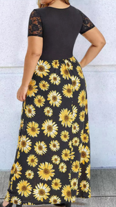 Pre-Order Plus Size Sunflower Lace Twist Knot Maxi Dress