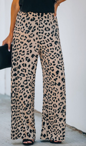 Leopard Print High Rise Wide Leg Pants