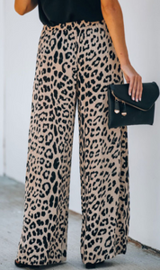 Leopard Print High Rise Wide Leg Pants