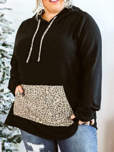 Plus Size Leopard Kangaroo Pocket Hoodie