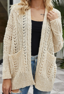 Pre-Order Beige Hollow Twist Sweater Cardigan