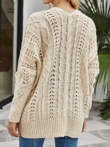 Pre-Order Beige Hollow Twist Sweater Cardigan